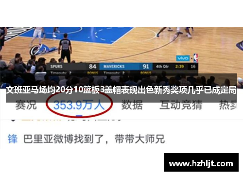 文班亚马场均20分10篮板3盖帽表现出色新秀奖项几乎已成定局